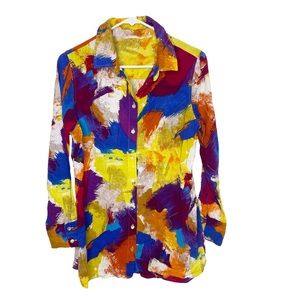 Soft Surroundings Tunic Top medium bright watercolor Button Up Cotton b